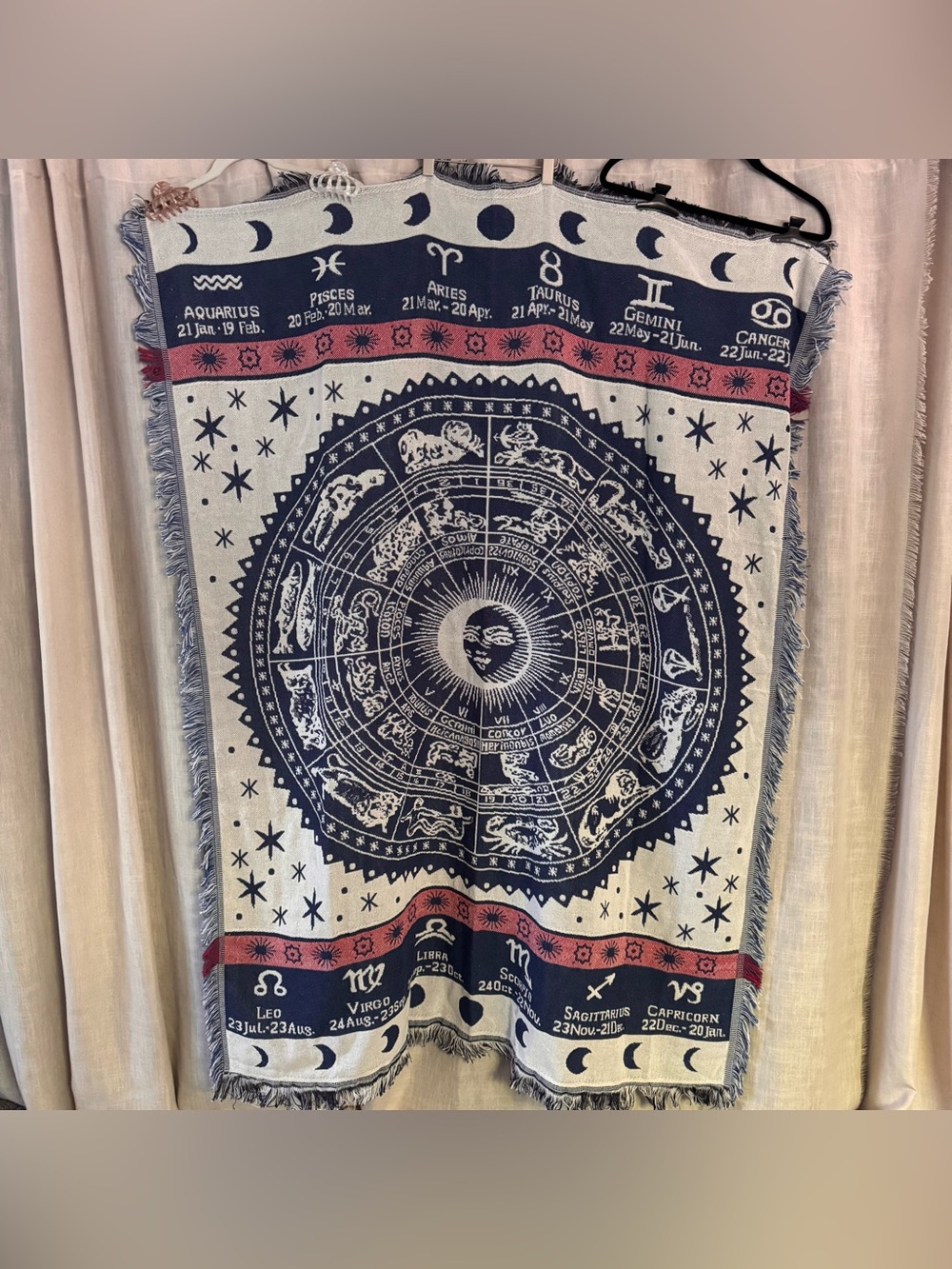 Celestial horoscope chart blue and white throw blanket